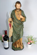 Antique French XL Rare chalkware statue saint bartholomew Religious church  picture
