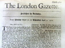 Orignl 1701 London Gazette newspaper 1st English language newspaper 300 + yr old picture
