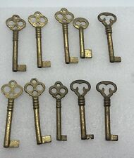 Antique Vintage Ornate Brass Skeleton Key Lot Of 10 Hollow Barrel Blanks & Cut picture