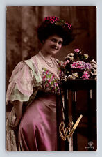 c1919 RPPC Hand Colored Rubenesque Woman Flowers Brussels SBW Postcard picture