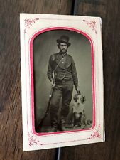 Excellent Armed Hunter with Hunting Dog & Shotgun, 1870s Tintype Photo picture