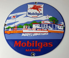 Vintage Mobil Sign - Pegasus Mobilgas Marine Gas Pump Service Porcelain Sign picture