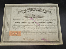 Boston, Newport & New York Steamboat Co. Signed Oliver Ames - Stock 1869 picture