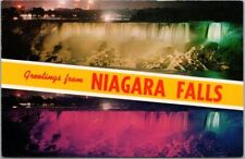 Vintage NIAGARA FALLS New York Greetings Postcard Two Night Views / Chrome picture