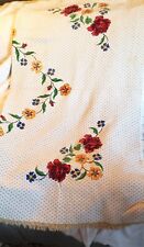Vintage 48x48 gold and white pattern with colored flowers tablecloth heavy weigh picture