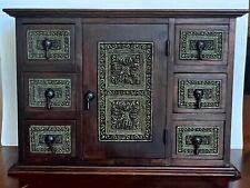 Vintage Michael Zarebski Wood & Malachite Chest Box With 6 Drawers And 1 Door picture