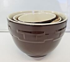 3 Longaberger Pottery Woven Traditions Chocolate Brown Nesting Bowls Set EXC. picture