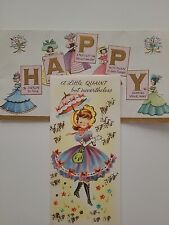 2 UNUSED Vtg QUAINT Fancy GIRL & HAPPY SOUTHERN BELLE Ladies BIRTHDAY CARDS picture