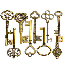 9X Antique Vintage Keys BIG Large old Brass Skeleton Lot Cabinet Barrel Lock picture