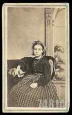 1860s CDV Girl with Sleeping Cat / Kitten Springfield Illinois picture