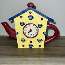 Teapot Shaped House Quartz Tabletop Ceramic Clock Yellow/Blue picture