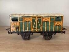 FRENCH HORNBY 1930s O GAUGE CATTLE WAGON. Green / Yellow / White picture