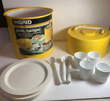VTG Ingrid Picnic Hamper Ice Cheat Tailgating Camping Plates Cups Bowl Utensils picture