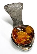 925 Solid Sterling Silver Real Cognac Baltic Amber Incognito Souvenir Nice Gift picture