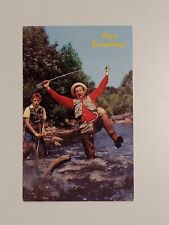 Deer River Minnesota Funny Fishing Postcard 1961 Men Catching Fish Tangled Line picture
