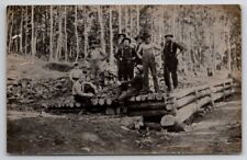 RPPC Handsome Lumberjacks Loggers Log Cabin c1910 Real Photo Postcard T22 picture
