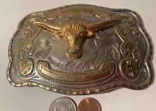 Vintage Metal Belt Buckle, Longhorn, Steer, Cattle, Nice, Western Style Design, picture