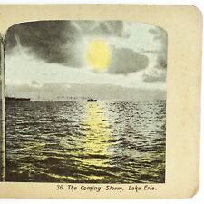 Lake Erie Boat Sunset Stereoview c1910 Approaching Coming Storm Water Ship N75 picture