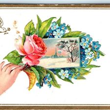 c1880s Constructed Hand Die Cut on Gold Border Trade Card Bird Rose Church C24 picture