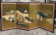 GUMPS JAPAN Vintage Signed 4 Panel Folding Screen Byōbu Painted Scene 36”x73” picture