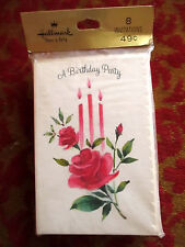 NEW Vtg 60s MID CENTURY PRINT BIRTHDAY ROSES Invitations Cards 8 Pack Hallmark picture