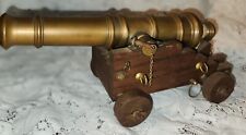 Vintage Brass Bronze & Oak Naval Military Cannon picture