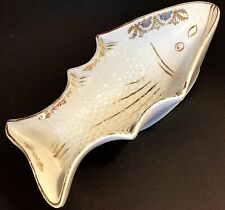 ANTIQUE PORCELAIN FISH MOLD HAND PAINTED WALL HANGING FLORAL 10 3/8