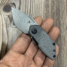 Mini Drop Point Knife Folding Hunting Survival Camping Damascus Steel Micarta S picture