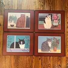 Vintage Cat TV Trays - 4 Set of Dinner Trays Wooden Wood - 15.5x11.5x.25 Inches picture