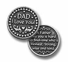 Dad I Love You Pewter Pocket Token 1 Inch NEW (PT119) W/Organza Bag picture