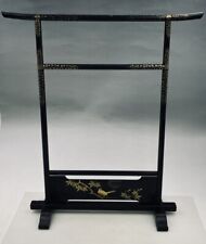 Vintage Japan Tenugui Towel Hanger Rack Black laquer MAKI-E Moon Bird Hight:58cm picture