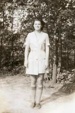PP472 Vtg Photo YOUNG WOMAN AT SUMMER CAMP, KNEE SOCKS c 1930's 40's picture