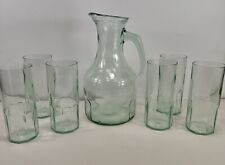 Vintage Italian Green Glass Pitcher & 6 Glasses Vetreria Etrusca Italy Glass picture