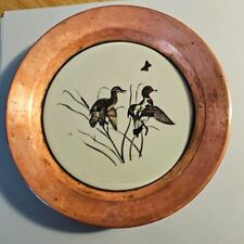 Vintage 1939s Ceramic & Copper Hand Painted Footed Duck Plate picture