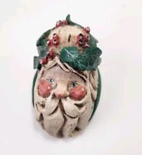 Vintage 1988 House of Hatten Santa Head Ornament Holly Christmas picture