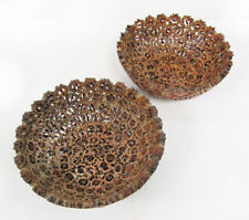 Awesome Vintage Pair Of Deep Walnut Shell Mid Century MCM Salad Serving Bowls picture