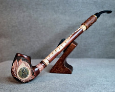 Long Stem Churchwarden Pipe WOLF Handmade Wooden Smoking Tobacco Pipe picture