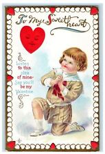 1912 Valentine Little Boy Bended Knee Hearts Embossed Wilkes-Barre PA Postcard picture