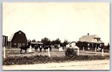 Family in Front of Barn and Farmhouse w Horses - RPPC - Real Photo Postcard picture