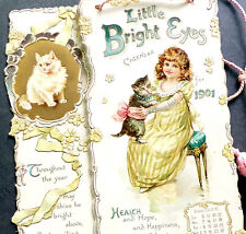 Stunning Antique 1901 Die Cut Victorian Calendar CHILD WITH CATS, DOGS Tuck picture