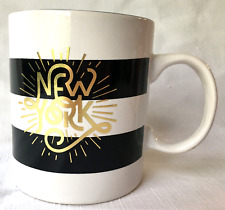 NEW YORK Mara Mi Large 16 oz. Black & White Stripe Gold Explosion Coffee Mug Cup picture