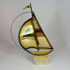 Sculpture mid century sailboat signed Demott brass and marble 1975 picture