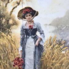 1917 Gorgeous Lady w/ Red Flowers in Victorian Dress Postcard France Postmark picture