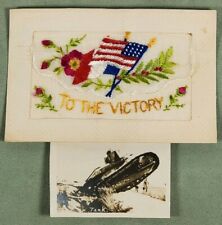 WWI Silk Embroidered USA France Victory Envelope Tank Photo Insert Postcard M11 picture