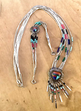 ZUNI native american LIQUID Sterling Silver Inlaid STAMP Heart Necklace BRACELET picture