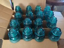 16 Vintage Blue/Green Hemingway Glass Insulators Made in USA  #42 Set of 16 picture