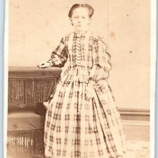 c1870s Young Lady Large Plaid Dress Little Girl CdV Photo Card Trad Antique H27 picture