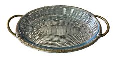 VTG Oval Silver Metal Serving Basket Aluminum & Brass W/Brazilian Baking Dish picture