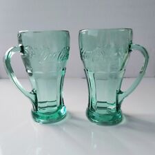2 NEW Vintage Green Coca Cola Glass Mug w Handle Libbey Glassware NOS picture
