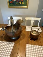 Antique Vintage Copper Coal Ash Scuttle Bucket/Pot/Planter With Free Tea Pot picture